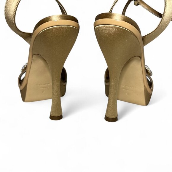 Salvatore Ferragamo Allison Crystal Knot High Heel Sandal, Light Camel, Sz 8 NIB - Picture 8 of 10